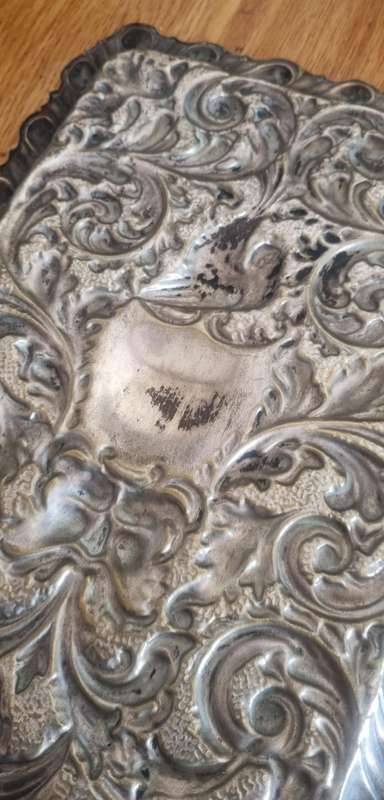 Antique Art Nouveau Detailed Birds/Flower Design Brass Plated Tray