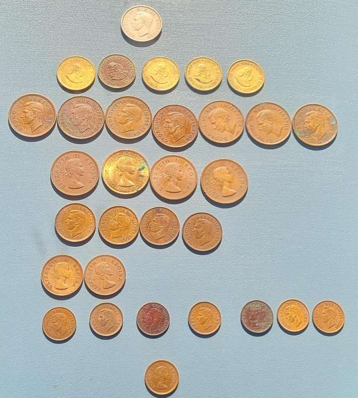 Collection of Old South African Coins (1940's - 1960's). All have been circulated