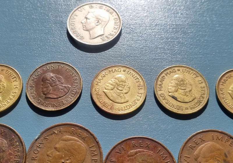 Collection of Old South African Coins (1940's - 1960's). All have been circulated