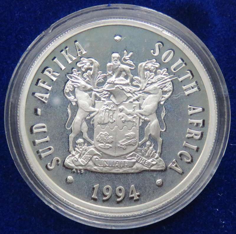 1994 Republic of South Africa Silver Proof R1 encapsulated as issued and in SAM Box-3 Available