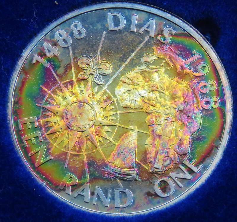 1988 Republic of South Africa "Dias" Proof R1  in SAM Box-Spectacular toning