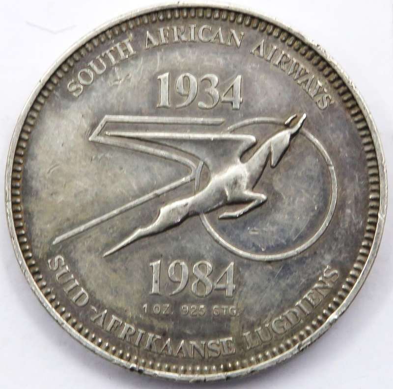 South African Airways 1934-1985 50 yrs of flight 1 Ounce 925 Medallion