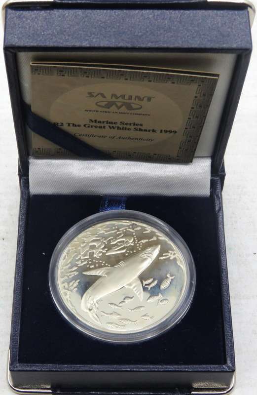 Marine Series "SHARKS" Silver R2 Sterling 1 Ounce  proof cased as issued in SA Mint box with COA