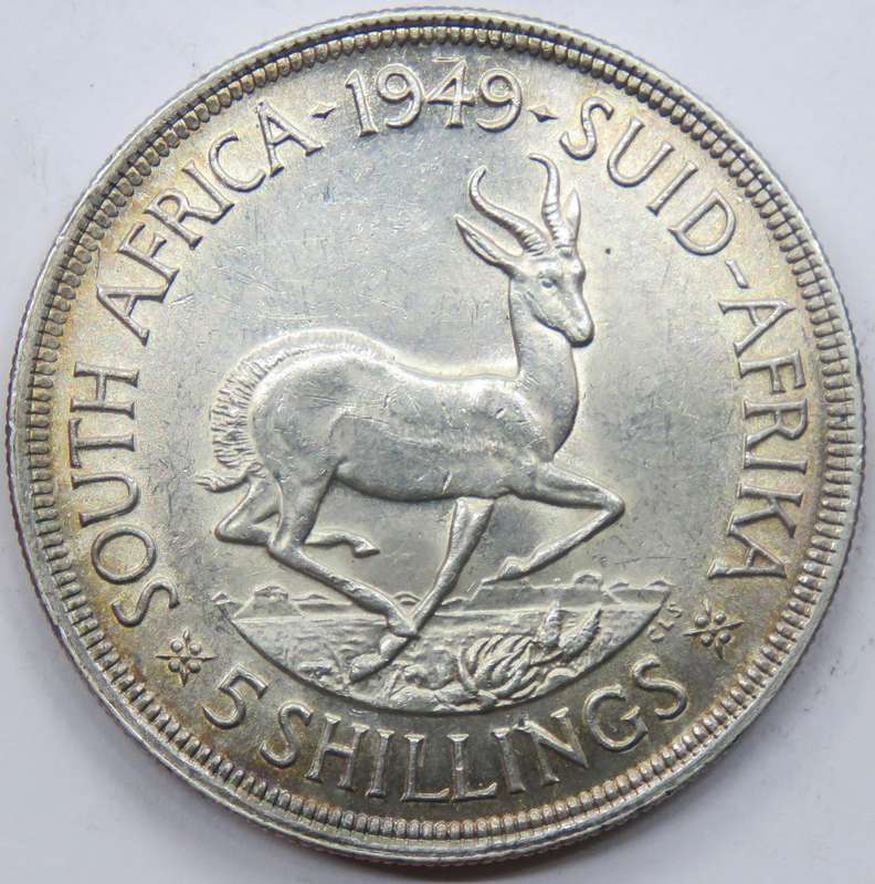 1949 Union of South Africa 5 Shillings-UNC nice toning