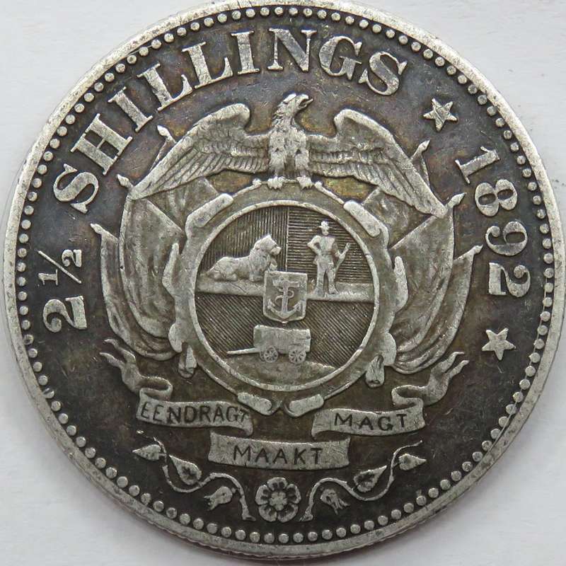 1892 ZAR  Shilling 2 1/2 Shillings-Nice example first year of issue ZArescheduled 12/8