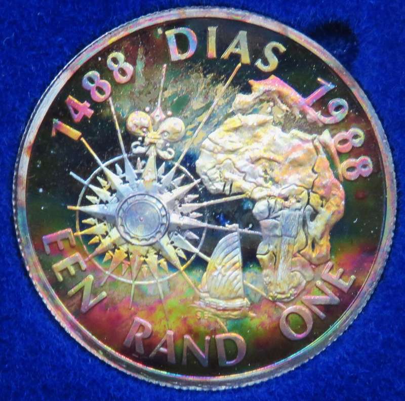 1988 Republic of South Africa "Dias" Proof R1  in SAM Box-Spectacular toning rescheduled 12/8