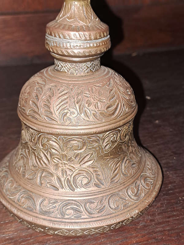 Heavy Ornate Detailed Brass Temple Bell Hanuman Hindu Monkey God Double Sided
