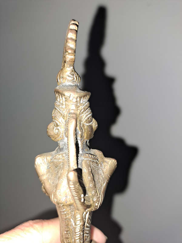 Heavy Ornate Detailed Brass Temple Bell Hanuman Hindu Monkey God Double Sided
