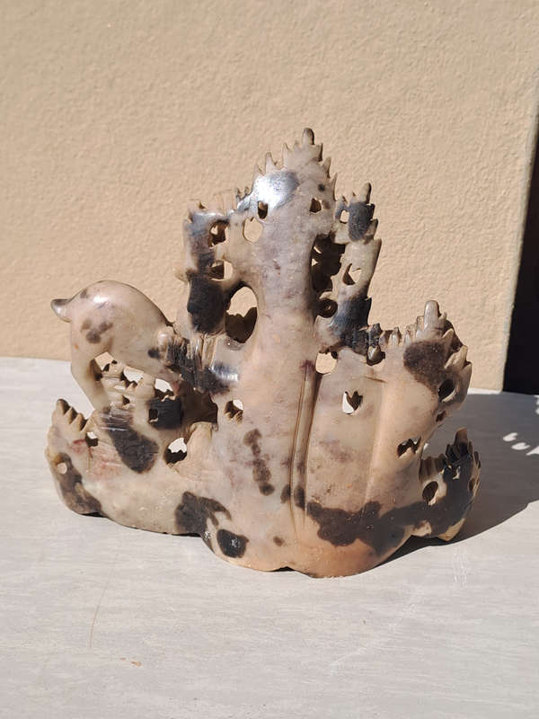 Vintage ornate Chinese soapstone brush pot high detail very nice condition