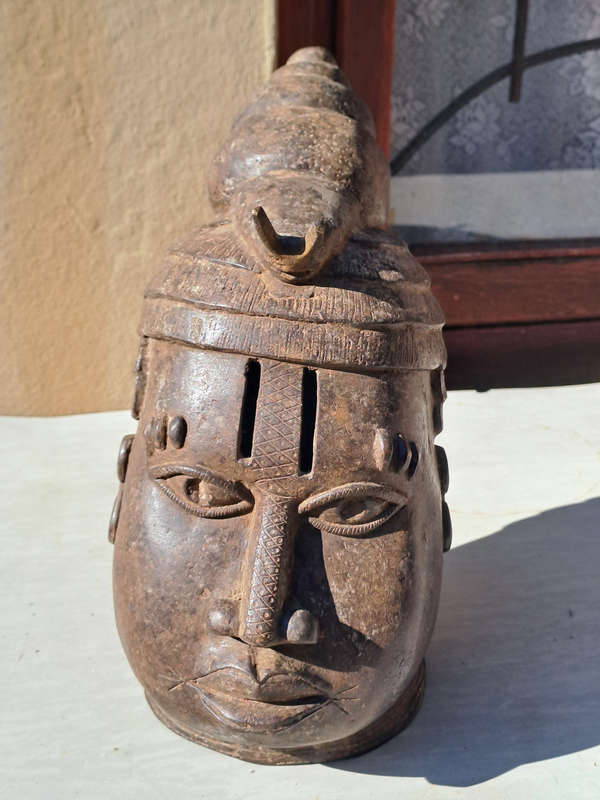 Vintage Head Ife Snail Bronze Memorial Head Benin Oba King