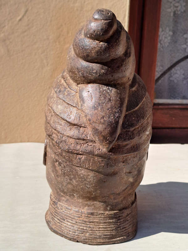 Vintage Head Ife Snail Bronze Memorial Head Benin Oba King