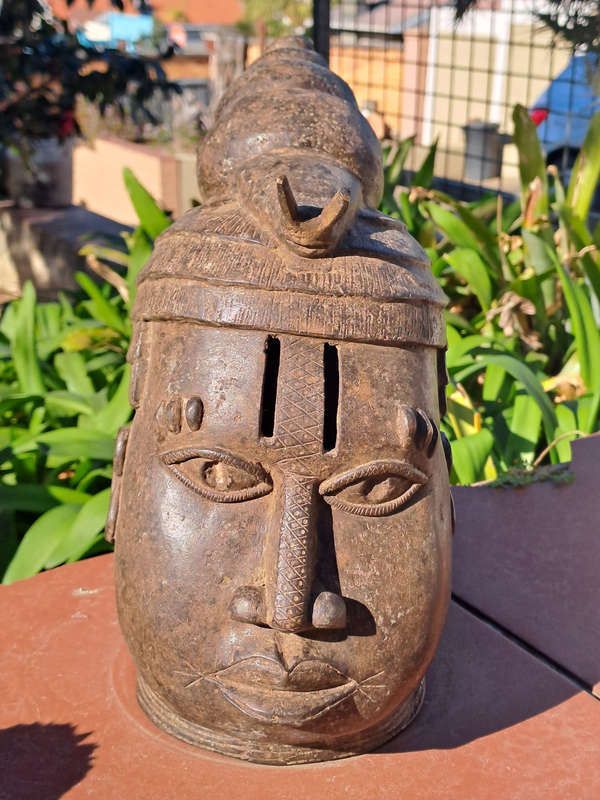 Vintage Head Ife Snail Bronze Memorial Head Benin Oba King