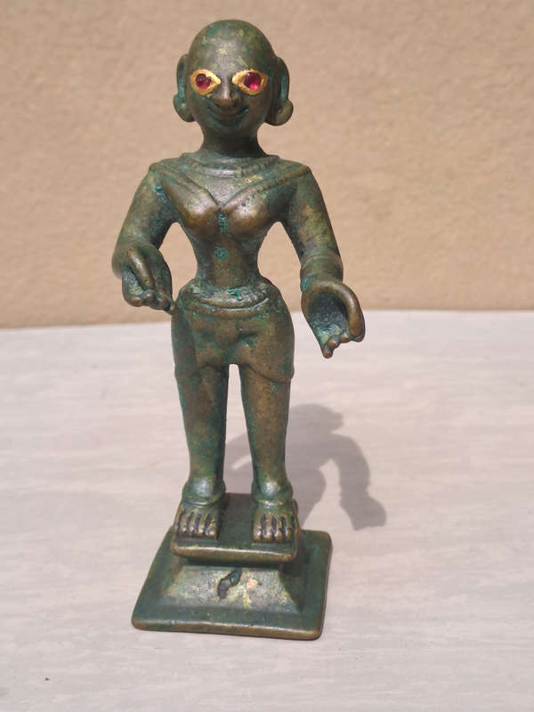 19th century antique Astadhatu Kishori Radha Rani with jeweled eyes RARE