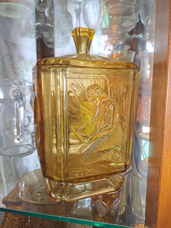Sowerby Art Deco 1930's Amber Glass Pandora's Box there are 2 available