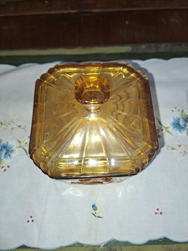 Sowerby Art Deco 1930's Amber Glass Pandora's Box there are 2 available