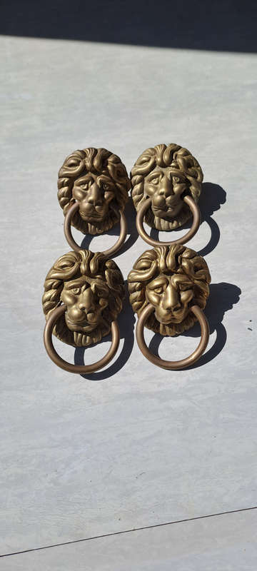 Vintage brass lion head pull handles