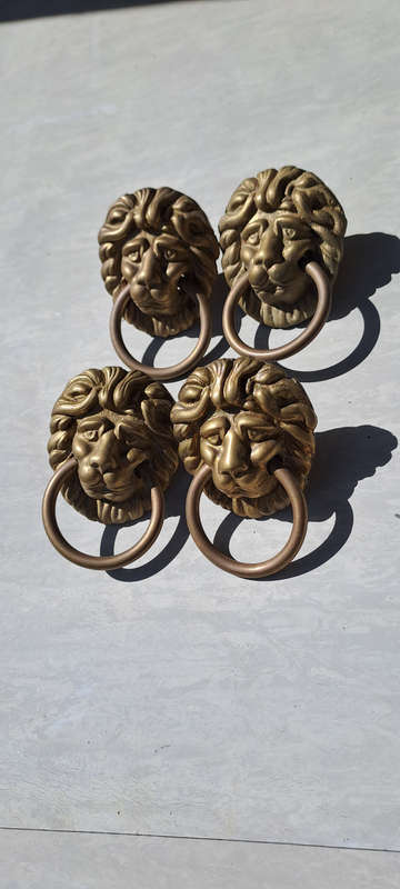 Vintage brass lion head pull handles