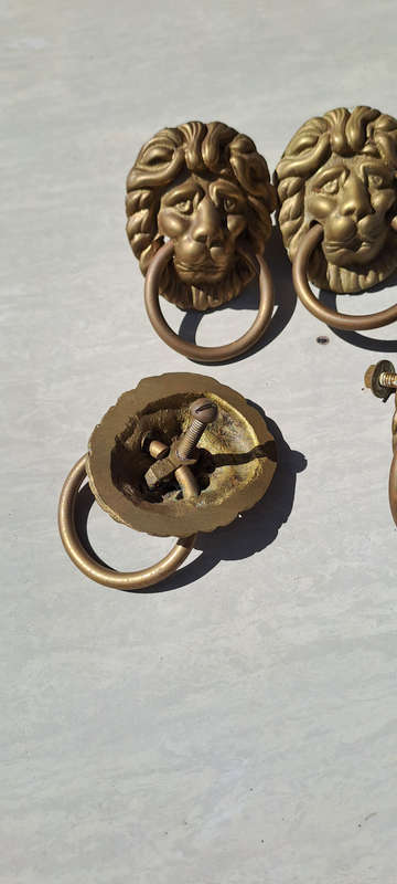 Vintage brass lion head pull handles