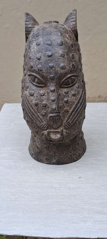 late 19th c Benin Bronze leopard head