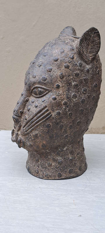 late 19th c Benin Bronze leopard head