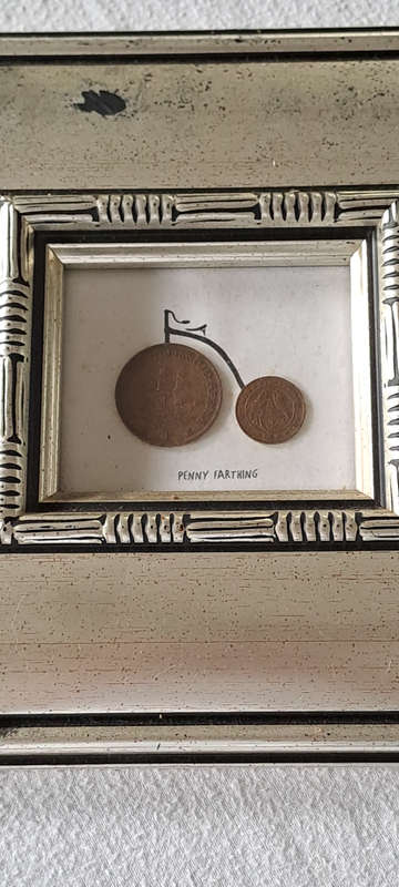 Art work of 1948 SA penny and SA 1943 SA 1/4 penny framed