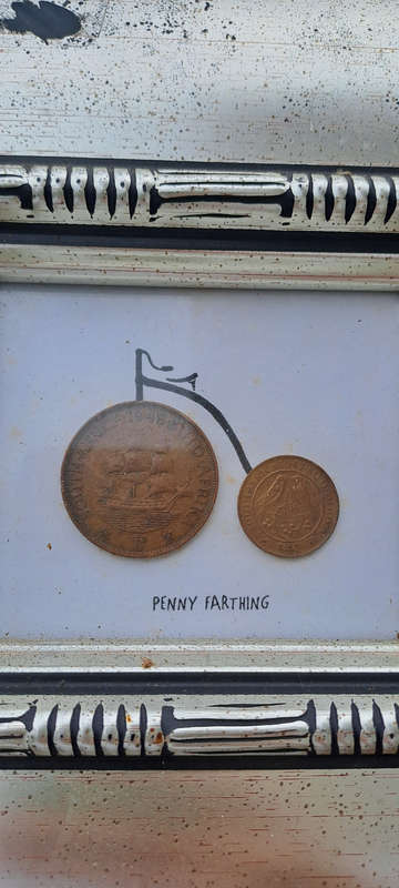 Art work of 1948 SA penny and SA 1943 SA 1/4 penny framed