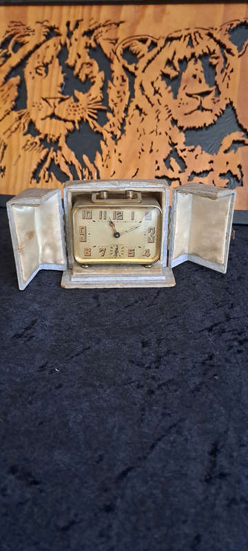 Lovely french made 1930's Art Deco  travelling alarm clock