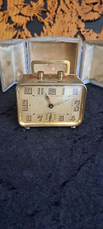 Lovely french made 1930's Art Deco  travelling alarm clock