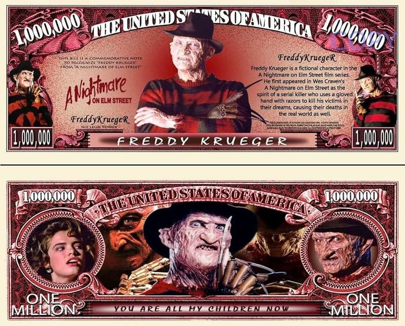 FREDDY KRUEGER NOVELTY MILLION DOLLAR BILL