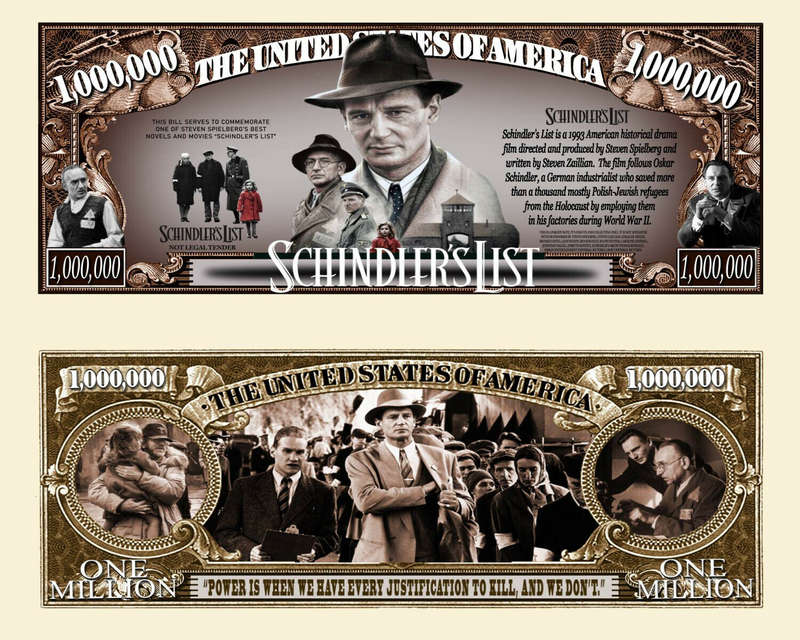 SCHINDLERS LIST MILLION DOLLAR NOVELTY BILL