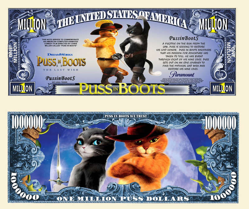 PUSS IN BOOTS NOVELTY MILLION DOLLAR BILL