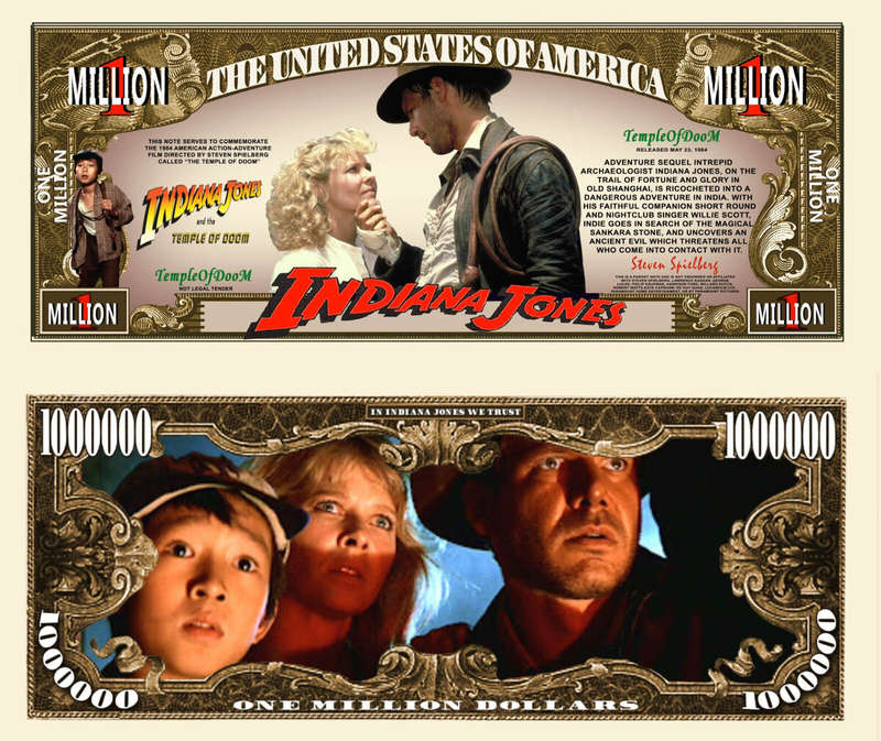 INDIANA JONES AND THE TEMPLE OF DOOM NOVELTY MILLION DOLLAR BILL