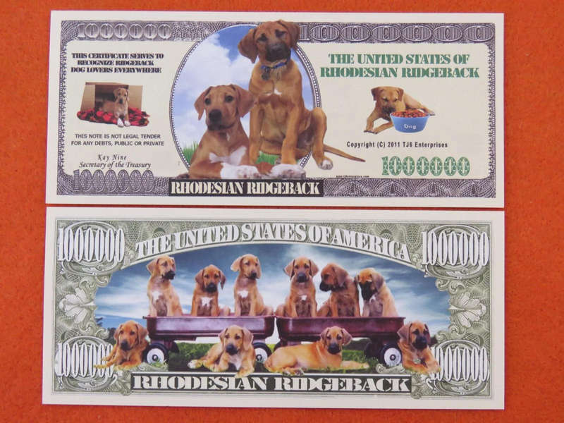 RHODESIAN RIDGEBACK DOG LOVERS NOVELTY MILLION DOLLAR BILL
