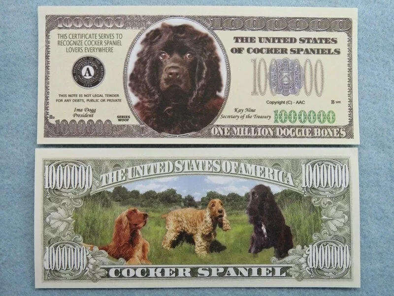 COCKER SPANIEL DOG LOVERS NOVELTY MILLION DOLLAR BILL