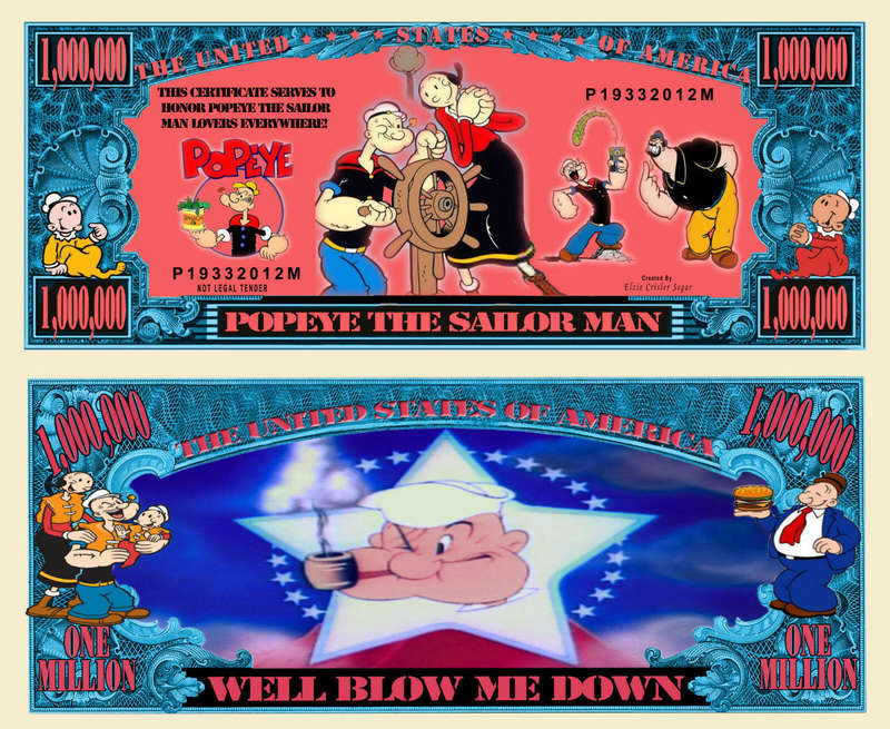 POPEYE THE SAILOR MAN NOVELTY MILLION DOLLAR BILL