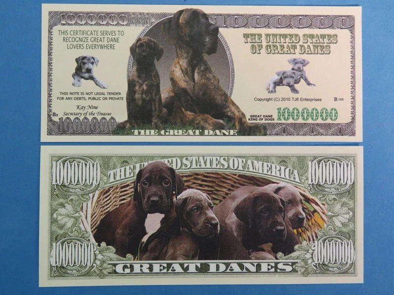 GREAT DANE DOG LOVERS NOVELTY MILLION DOLLAR BILL