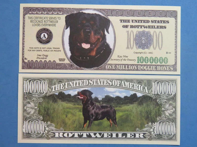 ROTWEILER DOG LOVERS NOVELTY MILLION DOLLAR BILL