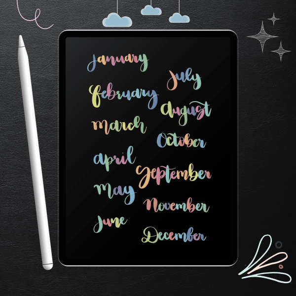 Cool Rainbow Hand-Lettered Digital Stickers