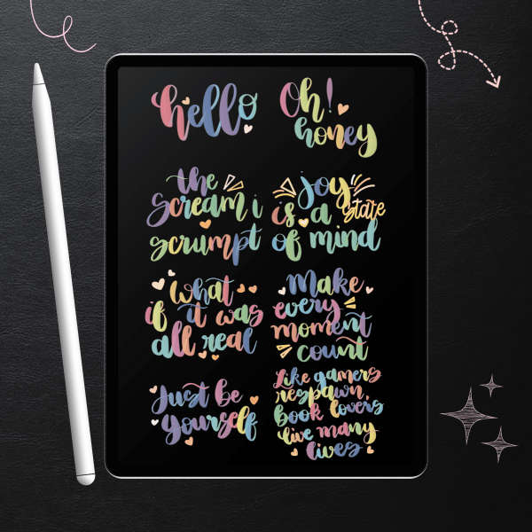 Cool Rainbow Hand-Lettered Digital Stickers