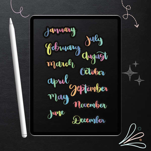 Cool Rainbow Hand-Lettered Digital Stickers
