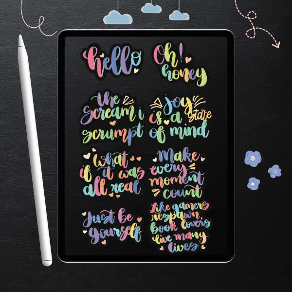Cool Rainbow Hand-Lettered Digital Stickers