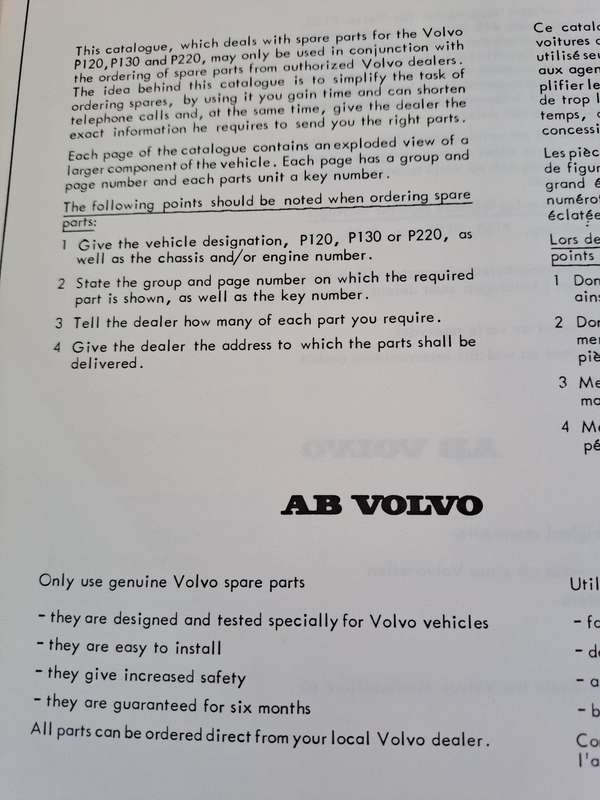 Volvo P120, P130 and P220 (B 18) Parts Illustrations Catalogue