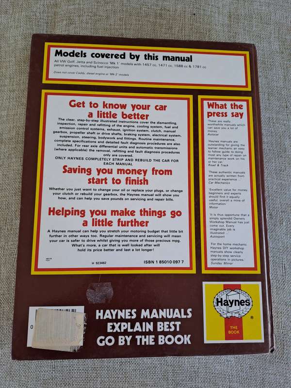 VW Golf (petrol), Jetta, Scirocco Owners Workshop Manual - Haynes