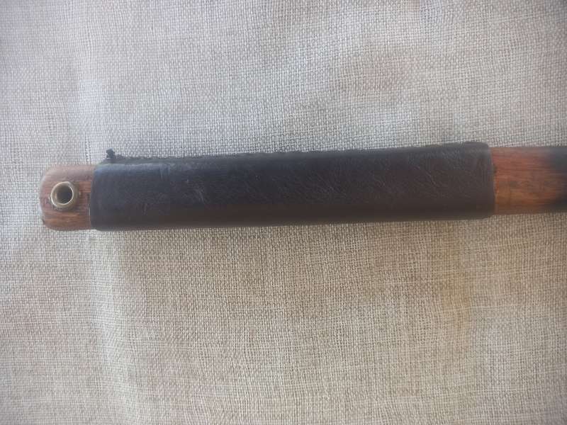 Axe - hand made - in a "Tomahawk" style / wooden shaft and leather hand grip