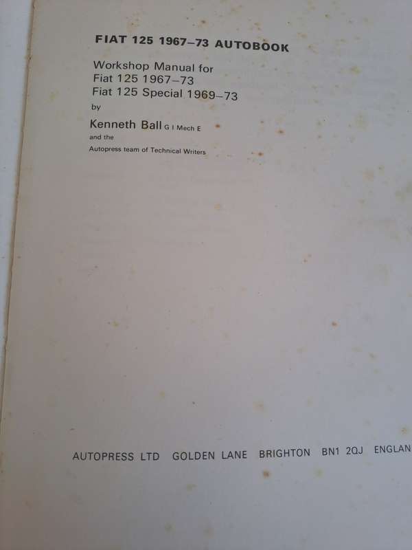 Fiat 125 1967  1973 Workshop Manual - Autobooks