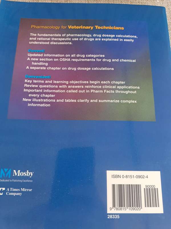 Pharmacology for Veterinary Technicians  2nd Edition