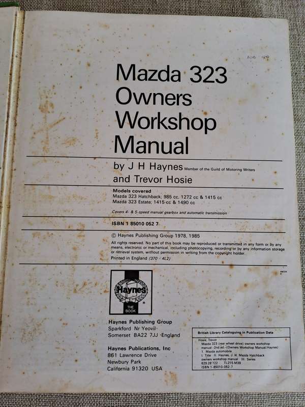 Mazda 323 rear wheel drive Owners Workshop Manual - Haynes