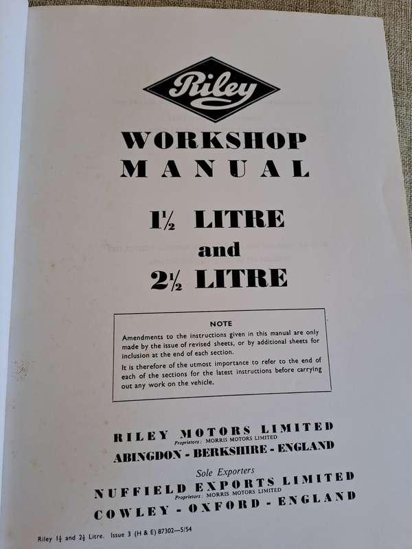 Riley Workshop Manual 1.5 Litre and 2.5 Litre