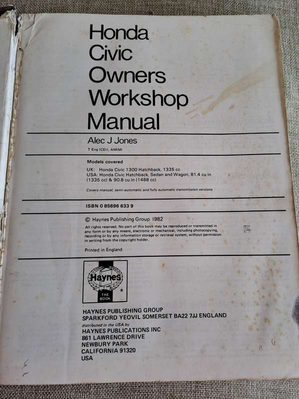 Honda Civic Owners Workshop Manual 1980 to 1981 - Haynes