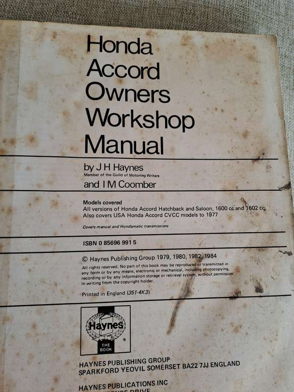 Honda Accord Owners Workshop Manual 1976 to 1984 - Haynes